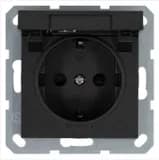 Розетка 1-м Shuko 16А IP20 с заземл. защ. шторки с крышкой механизм антрацит Jasmart G5505B