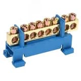 Шина "N" нулевая с синим изолятором тип "Стойка" на DIN-рейку 6x9 мм 8 групп, REXANT