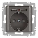 Розетка 1-м СП Accent 6-410-09 16А IP20 250В P+E Schuko + 2хUSB защ. шторки титан Intro Б0063711