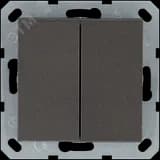 Выключатель двухклавишный проходной 10A 250V~ с накладкой, цвет Мокко