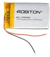 Аккумулятор литий-полимерный (Li-Pol) 560мАч 3.7В, с защитой, Robiton LP403048