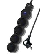 Удлинитель 4х5м с заземл. IP20 с выкл. 10А 2200Вт 220В защ. шторки ПВС 3х1 черн. КОСМОС YKsm5m-4g-Z-V10A-B