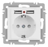 Розетка 1-м СП Accent 6-410-01М 16А IP20 250В P+E Schuko защ. шторки + 2хUSB бел. матов. Intro Б0063691