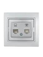 Розетка компьютерная + телефонная 2-м СП Mira RJ45 + RJ11 сер. метал. LEZARD 701-1010-143