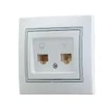 Розетка компьютерная + телефонная 2-м СП Mira RJ45 + RJ11 IP20 с сер. вставкой бел. LEZARD 701-0215-143