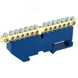 Шина "N" нулевая с синим изолятором на DIN-рейку 6x9 мм стойка бол. 14 групп, REXANT
