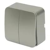 Выключатель открытой установки 2клавишный STEKKER 250В 10А IP20 серия София серебро MSW102003 49297