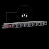 Блок евророзеток для 19" шкафов, горизонтальный, 8 розеток, 16 A, выключатель, гнездо под шнур, корпус ABS SYSMATRIX PD 0802.000