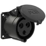 Розетка встраиваемая 32А/230V/1P+N+E/IP44, черная, фланец 70x70, безвинтовое подключение