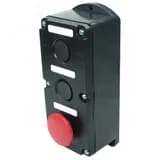 Пост управления ПКЕ 222-3 У2, 10А, 660В, 3 элемента, чёрный цилиндр и красный гриб, накладной, IP54