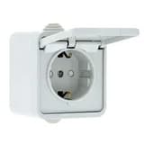 Прага Розетка 1-местная 16А с заземлением с крышкой IP44 белая с защ. штор. EKF