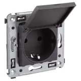 Розетка 1-м СП 2мод. Avanti «Черный матовый» 16А 2P+E защ. шторки с крышкой механизм черн. DKC 4412013