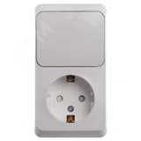 ЭТЮД блок открытой установки Розетка с зеземлением со шторками + Выключатель 1-клавиш., белый