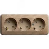 ЭТЮД Розетка тройная открытой установки с заземлением со шторками 16А 250B,сосна