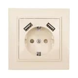 Минск Розетка 1-местная СП с/з 16А бежевая с защ. штор. с 2 USB 2,1А EKF