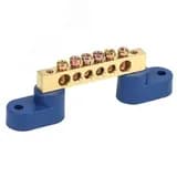 Шина "N" нулевая 6х9 мм на двух угловых синих изоляторах 6 групп, REXANT