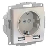 Розетка 1-м СП AtlasDesign 16А IP20 с 2-мя заряд. устройствами USB тип A+A 5В/2.4А 2х5В/1.2А механизм жемчуж. SE ATN000430