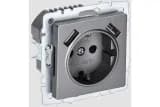 Розетка BRITE РЮш10-1-БрС 16А с USB A+A 2.1А с заземл. защ. шторки механизм сталь IEK BR-R14-16-U21-D21-K46