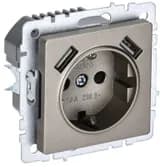 Розетка BRITE РЮш10-2-БрШ 16А с USB A+A 3.1А с заземл. защ. шторки механизм шампань IEK BR-R14-16-U21-D31-K37