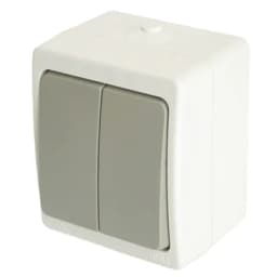 Выключатель 2клавишный STEKKER PSW1022154 открытой установки 250В 10А IP54 белыйсерый 49733