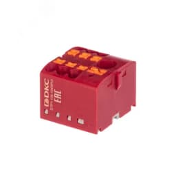 Блок распределительный, зажим push-in, 1 ввод 6 кв.мм, 6 точек подключения 2,5 кв.мм, красный
