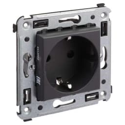 Розетка 1-м СП 2мод. Avanti «Черный матовый» 16А 2P+E защ. шторки механизм черн. DKC 4412003