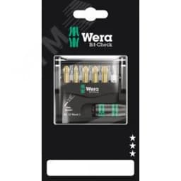 Набор бит с битодержателем Bit-Check 12 Wood 1 SB для работ по дереву 12 предметов с держателем-еврослот для подвеса комплектация: 1x 887/4 RR Универсальный держатель Rapidaptor с кольцевым магнитоммагнитным кольцом 1/4X57 мм 4x 855/1 TH Насадки