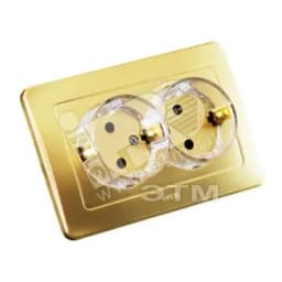 Розетка двойная скрытая с заземлением со шторками (стакан) золото HEGEL