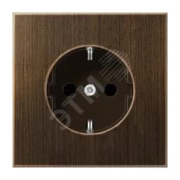 Штепсельная розетка SCHUKO одинарная, с заземлением, с шторками, 16A, 250В  (механизм + накладка, без рамки). Серия LS990  Материал- металл  Цвет- античная латунь