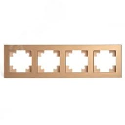 Рамка четырехместная горизонтальная, стекло, Катрин, золото Stekker