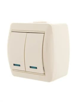 Выключатель 2-кл. ОП Nata 10А IP20 с подсветкой крем. LEZARD 710-0300-112