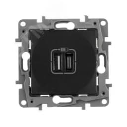 Зарядное устройство с двумя USB-разьемами тип A-тип С 240В/5В 3000мА - Etika - Цвет Антрацит