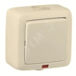 Переключатель одноклавишный наружный с индикацией слоновая кость 10А