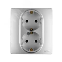 ETIKA Розетка двойная с заземлением со шторками алюминий автоматические зажимы