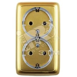 Розетка двойная наружная с заземлением с изоляционной пластиной золото (стакан)