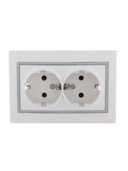 Розетка 2-м СП Mira 16А IP20 с заземл. с сер. вставкой керамика бел. LEZARD 701-0215-127