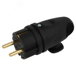 Вилка VX11-B-IP44 каучуковая c заземлением 16А IP44 с кольцом угловая черная Б0055416 ЭРА