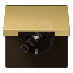 Штепсельная розетка SCHUKO одинарная, с заземлением, с откидной крышкой, 16A, 250В (механизм + накладка, без рамки). Серия LS990 Материал- металл Цвет- классическая латунь