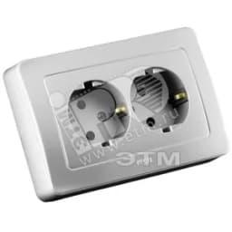 Розетка двойная скрытая с заземлением со шторками серебро