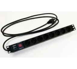 Блок розеток для шкафов 19" Hyperline SHE19-8SH-S-2.5EU (черный)