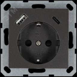 Розетка Schuko с USB A+C с защитными шторками 16A 250V~ 2P+T USB 25W, цвет Мокко