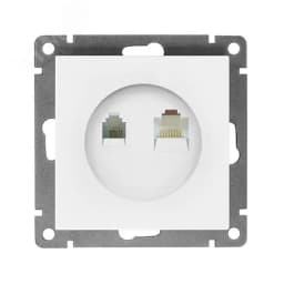 Розетка компьютерная+телефонная UNIVersal серия Афина, с/у, 1А, RJ45, RJ12, белая (еврослот), механизм