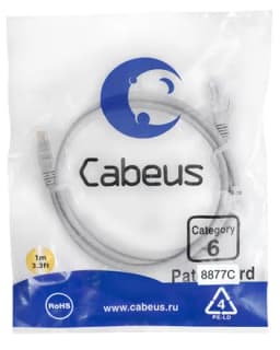 Патч-корд Cabeus PC-UTP-RJ45-Cat.6-1m-LSZH (U/UTP, CAT.6, LSZH, 1 м, серый) (8877c)