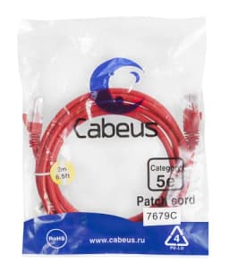 Патч-корд Cabeus PC-UTP-RJ45-Cat.5e-1m-RD (U/UTP, CAT.5E, PVC, 1 м, красный) (7674c)