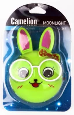 Светильник светодиодный NL-241 «Зайцы очкарики» 220В ночник с выкл. зел. Camelion 13816