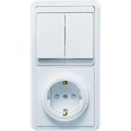 БЭЛЛА Блок БКВР-035 Выключатель двухклавишный + евророзетка со шторками белый Кунцево