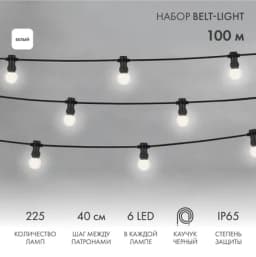 Комплект Евро Belt Light NeonNight 2 жилы шаг 40 см Белые LED лампы 45мм 6 LED 331345