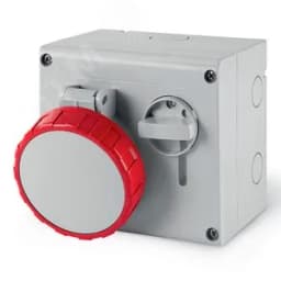 Розетка наружной установки с механической блокировкой и верхним расположением разъема IP67 16А 3P+E+N 400В