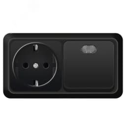 Блок UNIVersal серия Олимп, о/у, выключатель одноклавишный с подсветкой 10А + розетка с/з 16A, 220В, горизонтальный черный Универсал