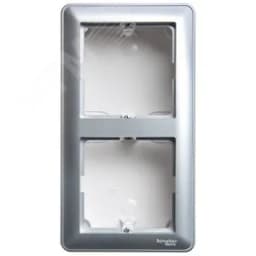 W59 коробка подъемная для наружного монтажа с рамкой 2-местная, матовый хром